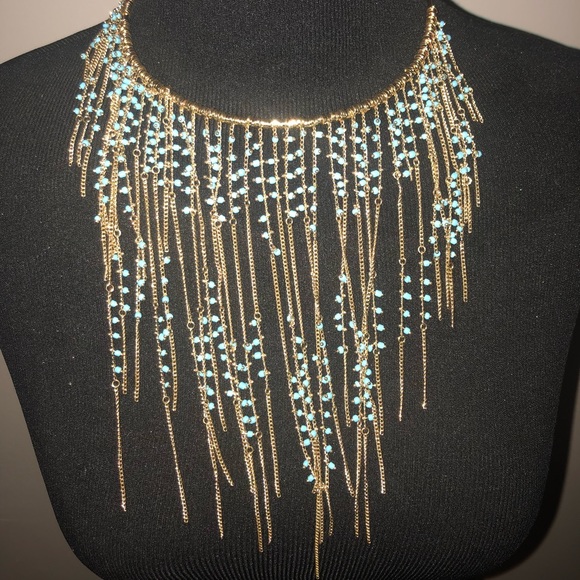 Chain and turquoise statement necklace - Picture 1 of 2